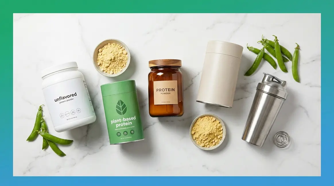 Best protein powder without artificial sweeteners lineup of clean supplement containers on marble surface