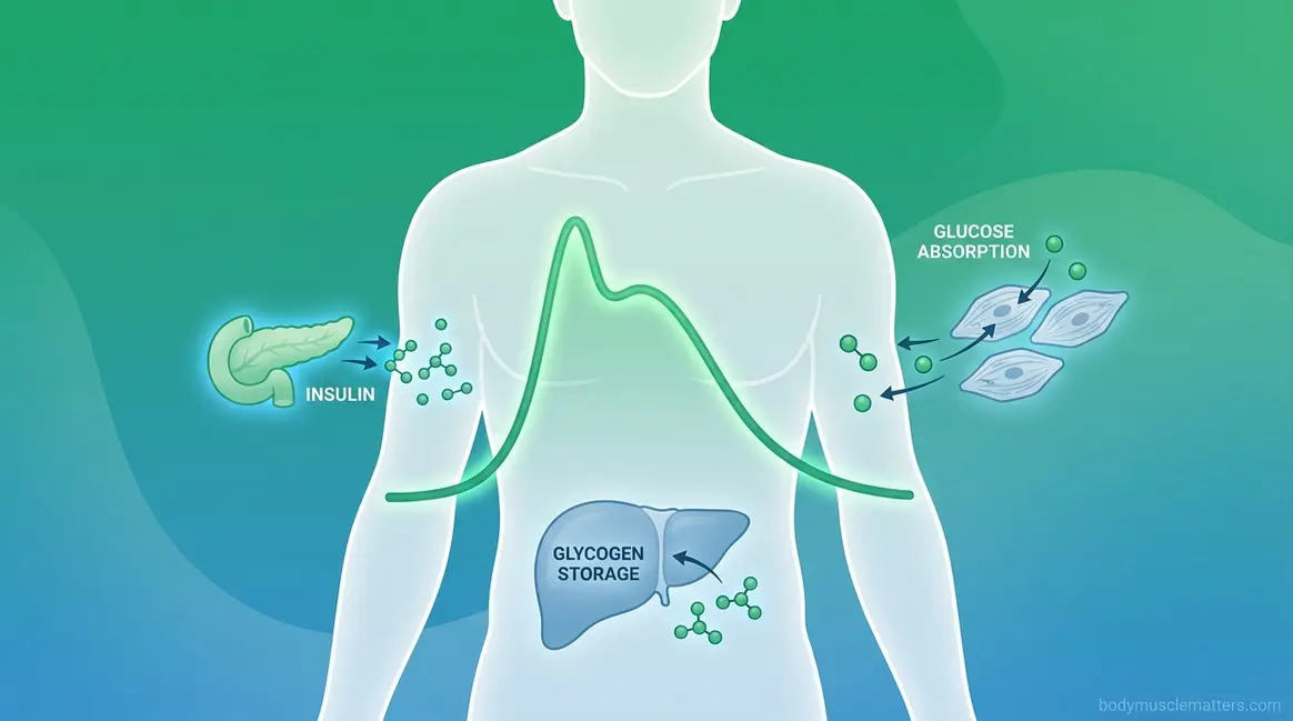 How long does sugar stay in your body — blood glucose clearance timeline illustration showing insulin and glucose