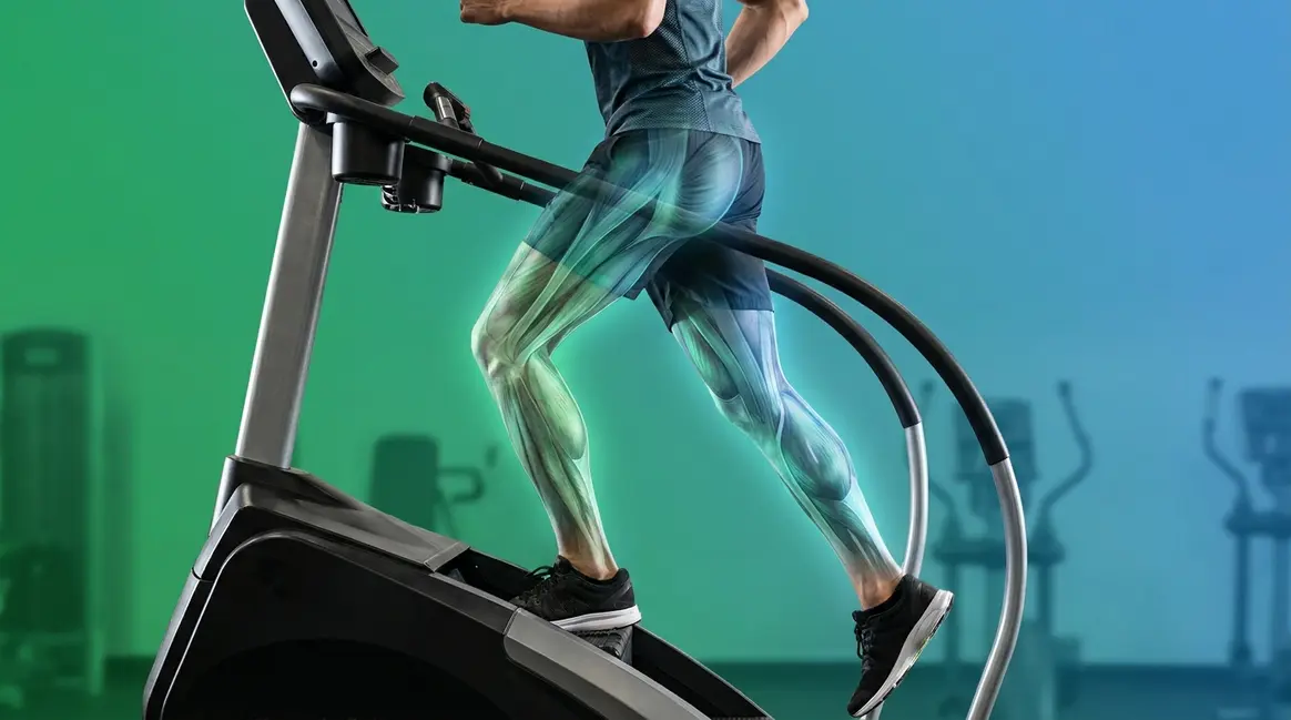What muscles does the StairMaster work — anatomical muscle activation diagram on a climber